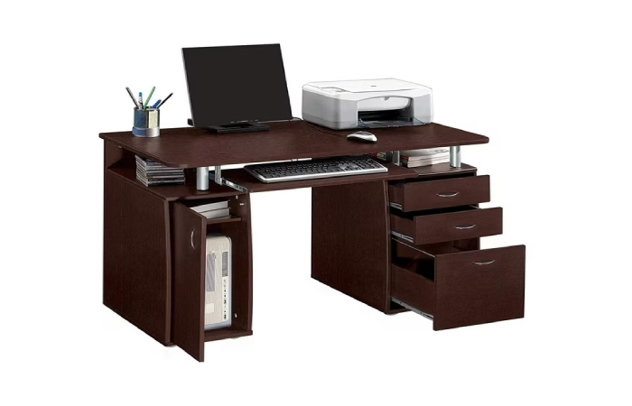 Ktaxon Brown Computer PC Desk Home Office Study Writing Table 3 Drawers Bookcase