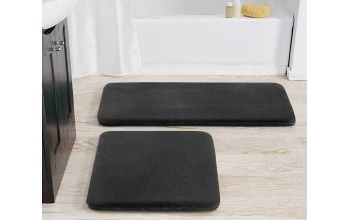 Better Homes & Gardens 2 Piece Gray Faux Rabbit Fur Bath Rug Set