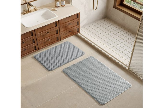 Mainstays Soft Silver 2pc Tile Bubble Bath Rug Set