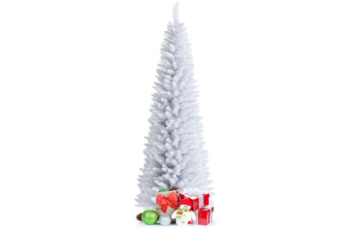 Topbuy 5FT Life-Like Slender White Christmas Tree