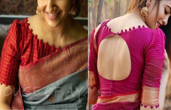 Boat Neck Blouse Design For Pattu Saree